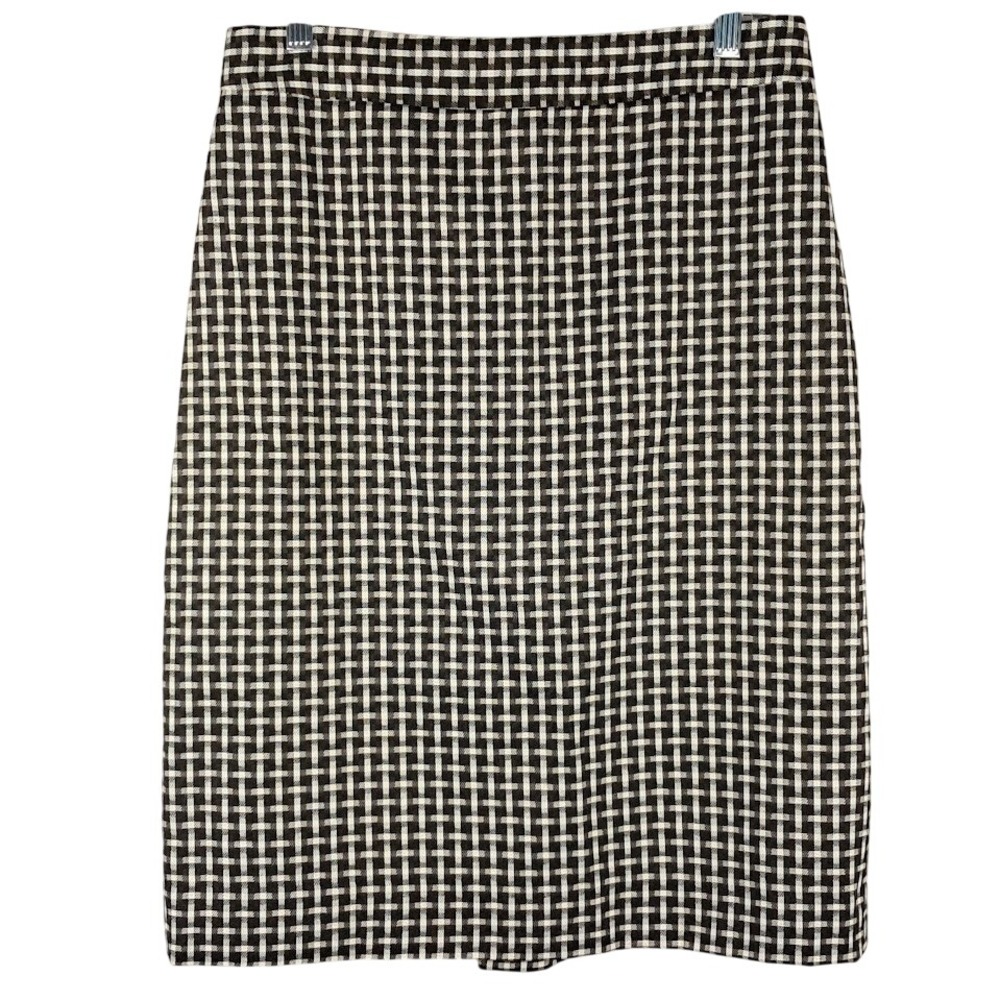 A DONG SILK M Woven‎ Silk Pencil Skirt Black & White Tweed Knee Length Career